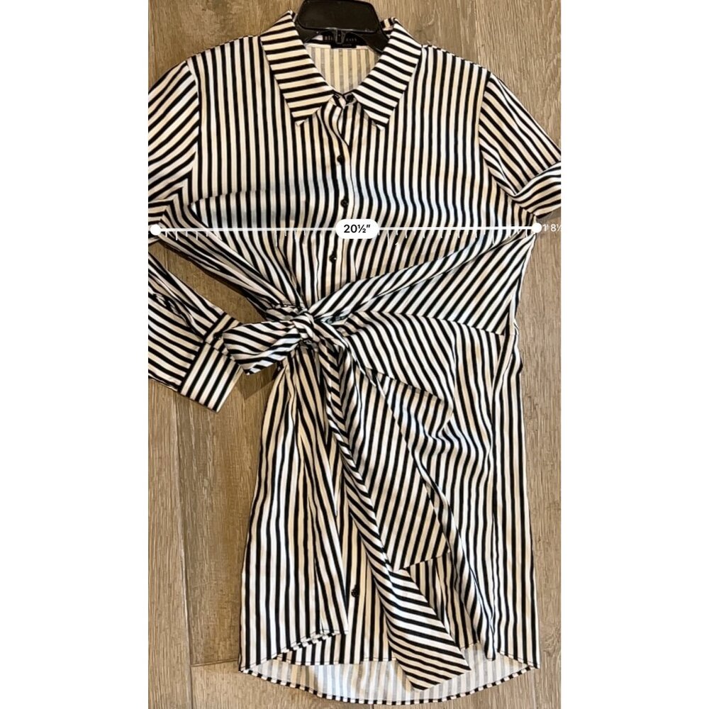 Alice + Olivia REINA DRAPED STRIPPED SHIRT DRESS size L NWOT - Picture 9 of 11